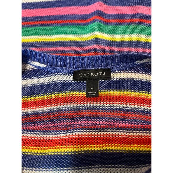 TALBOTS 100% Linen Sweater Medium Oversized Rainbow Striped Linen 3/4 Sleeve - Picture 5 of 10